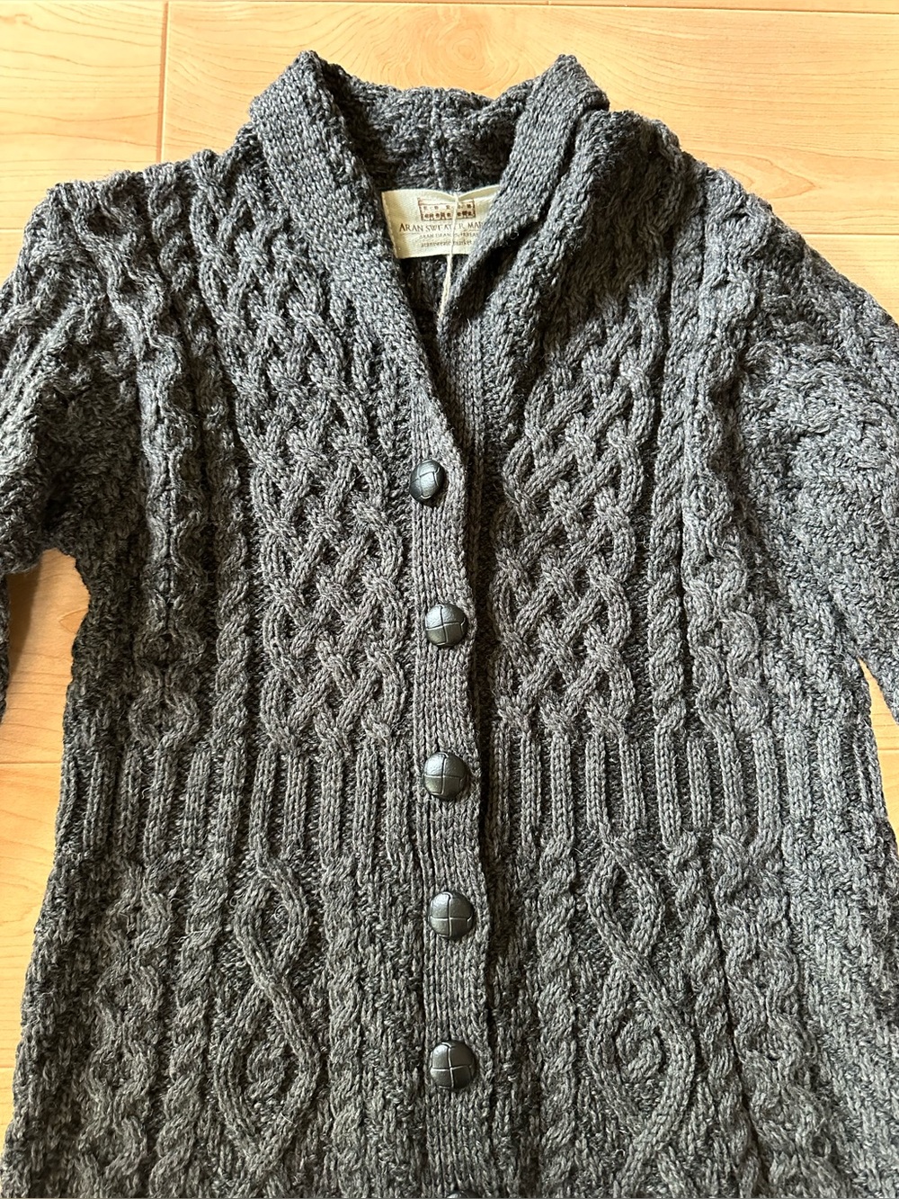 Aran Sweater Market Classic Cable-Knit Button-Up Sweater Coat Charcoal Gray NWT - Picture 6 of 9
